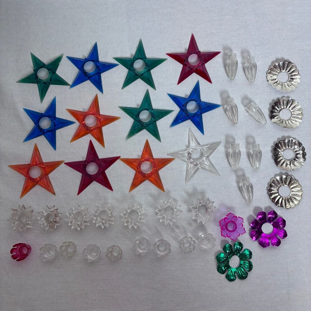 Vintage Christmas Light Reflectors Lot 42 Pc Atomic Star Foil Flower Covers MCM